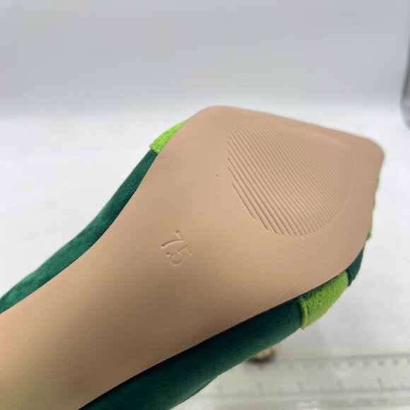 FSJ Green-rainbow Bridal Pointed Toe Chunky High Heel Crystal Pumps Slip on Shoe - Picture 6 of 8